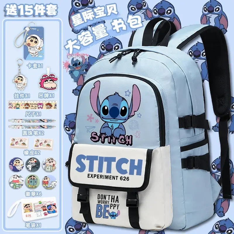 Disney New Stitch Student Schoolbag Large Capacity Waterproof Shoulder Pad Cute Children's College Backpack