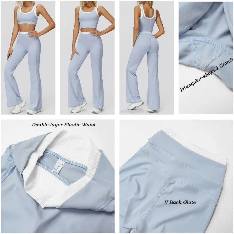 VITALINOVO Women 2 Piece Workout Sets Color Block Sports Bra Tank Tops Matching High Waist Wide Leg Pants Women Gym Outfit Sets