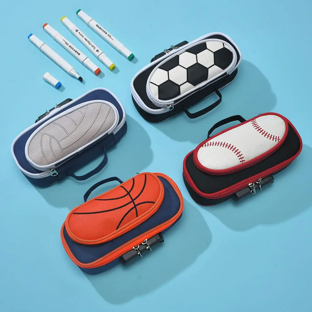 2025 Popular Sports Pencil Bag for Boys Stationery Box with Password for Boys Pencil Case Basketball Football Volleyball Style