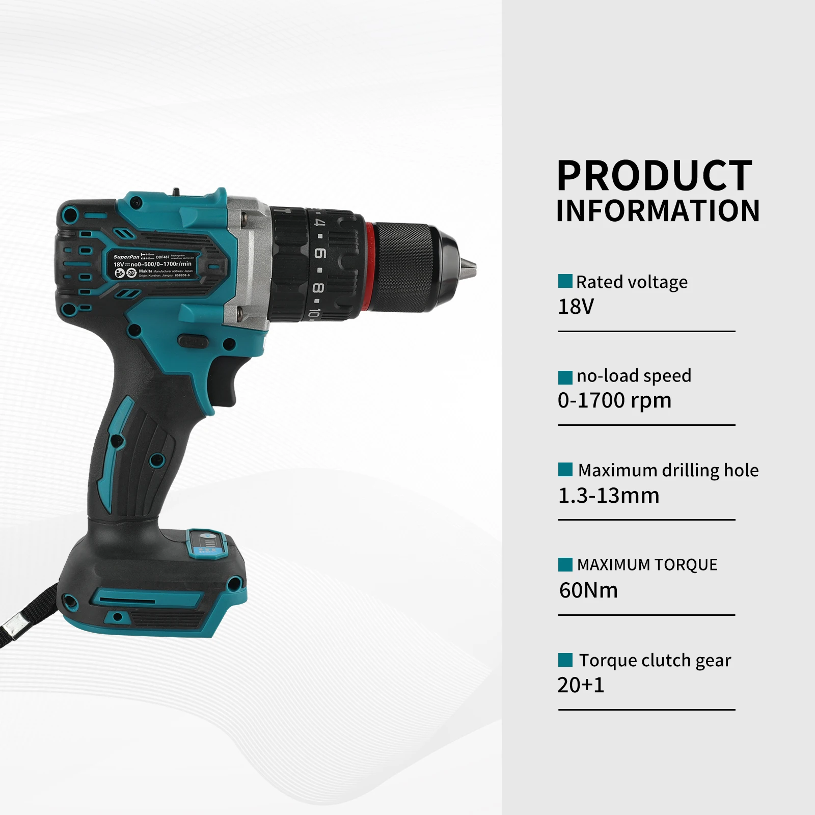 

Бесщеточная аккумуляторная ударная дрель Superpan 487-13мм с патроном, совместимая с аккумуляторами Makita 18В