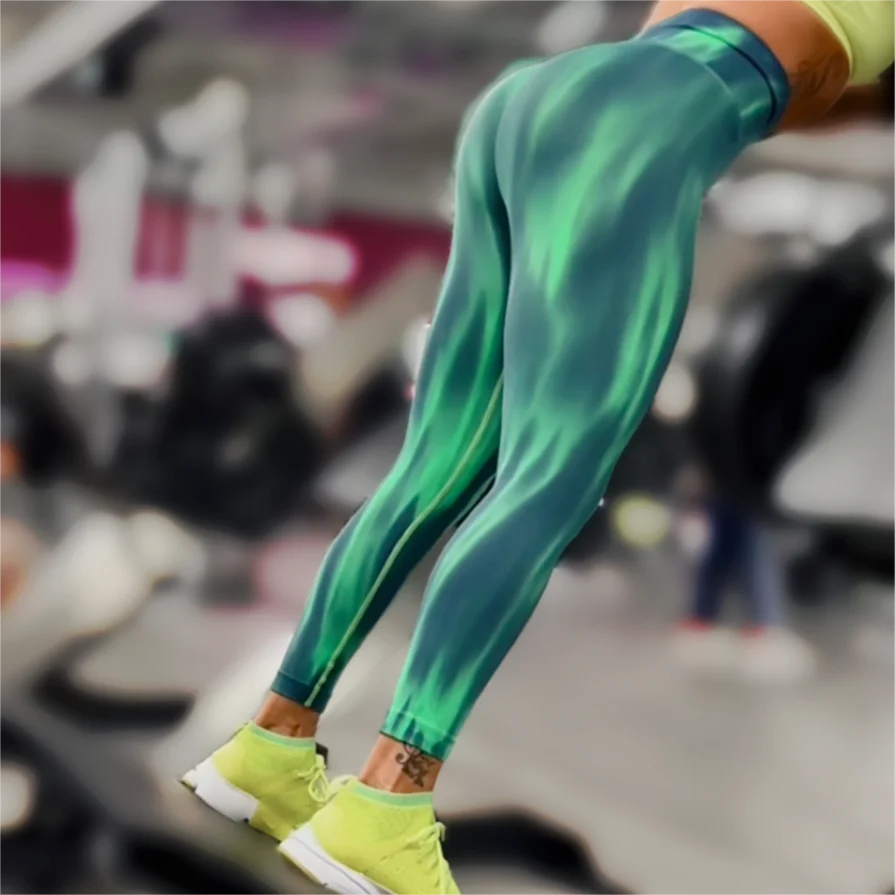 ผู้หญิงใหม่ Tie ย้อมไม่มีรอยต่อกางเกงขายาว Scrunch ฟิตเนสสูงเอวกางเกงโยคะไนลอนนุ่มออกกําลังกาย Elastic GYM การฝึกอบรม Leggins