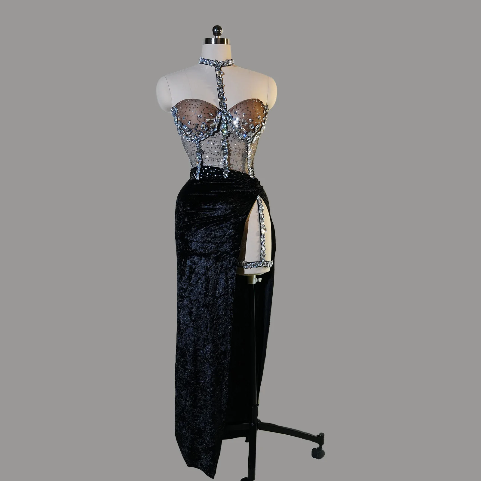 

Glamorous Diamond Dance Dress Women Sexy Long Skirt Stage Costume Singer Performance Outfit Elastic Waist GoGo Nightclub Wear