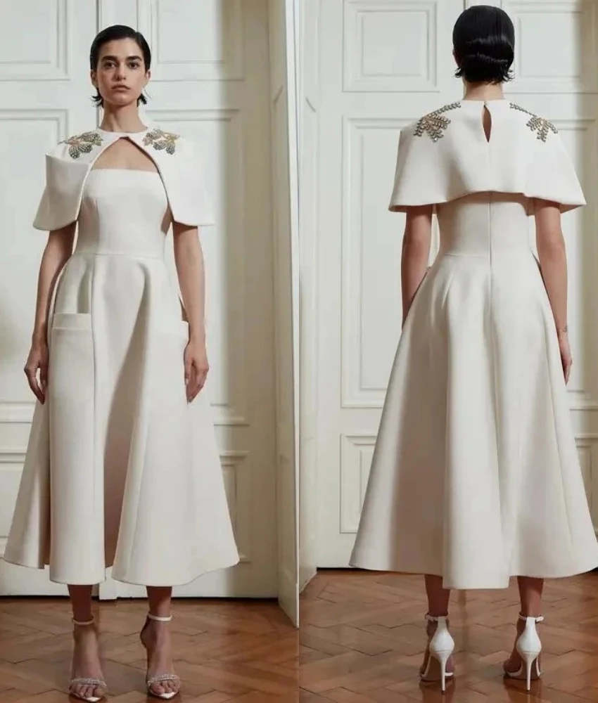 

Customized Graceful Jersey A-Line Crystal shawl Evening Dress Temperament Strapless Sleeveless Ankle Length After Party Dress