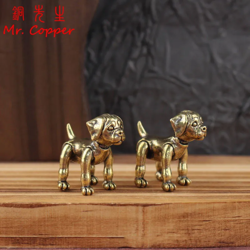 Brass Lovely Pet Puppy Small Statue Desktop Ornaments Vintage Animal Dog Figurines Model Lucky Home Decorations Crafts Accessory