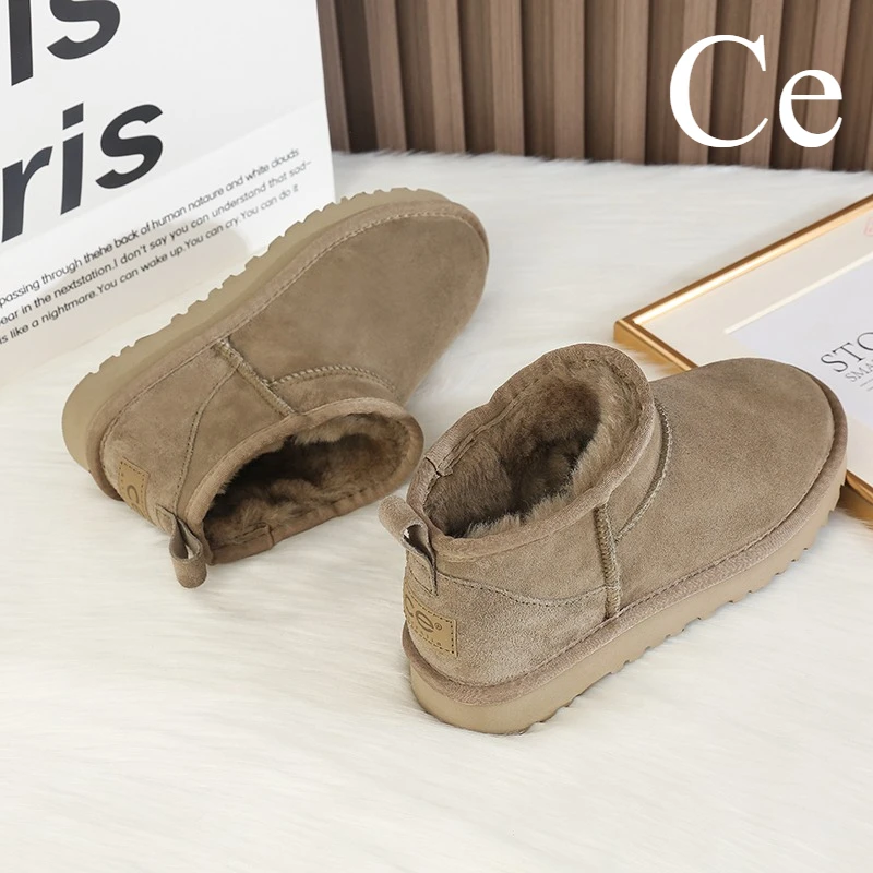 CE 2026 Winter Warm Boots - Women's Snow Boots, Men's Short Boots, Sheepskin and Wool Cut, Low Warm Leather Shoes regalo mujer