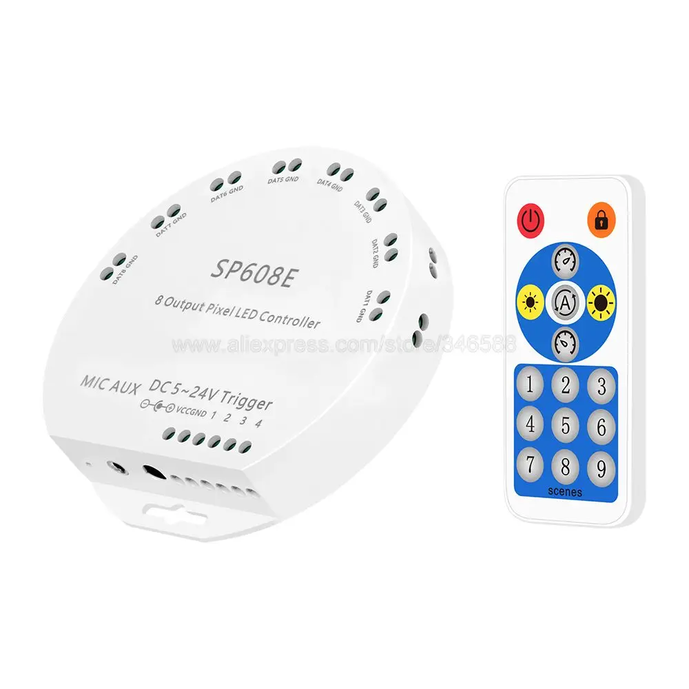 Imagem -05 - Controlador de Música Ws2811 Ws2815 8ch Sinal Led Tira de Luz Construído em Microfone Ios Android Bluetooth-compatível Sp608e Dc5v24v Ws2812b