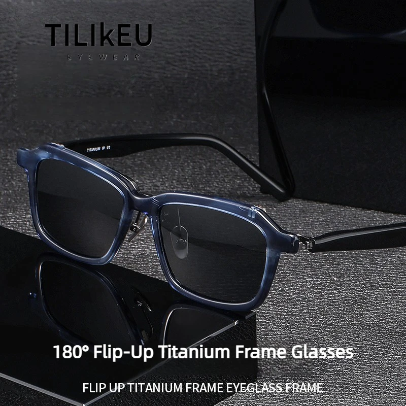 

New Pure Titanium Flip-Up Frame Polarized Sunglasses Mne Retro Square Shades UV400 Male Driving Anti Glare Fishing Sun Glasses
