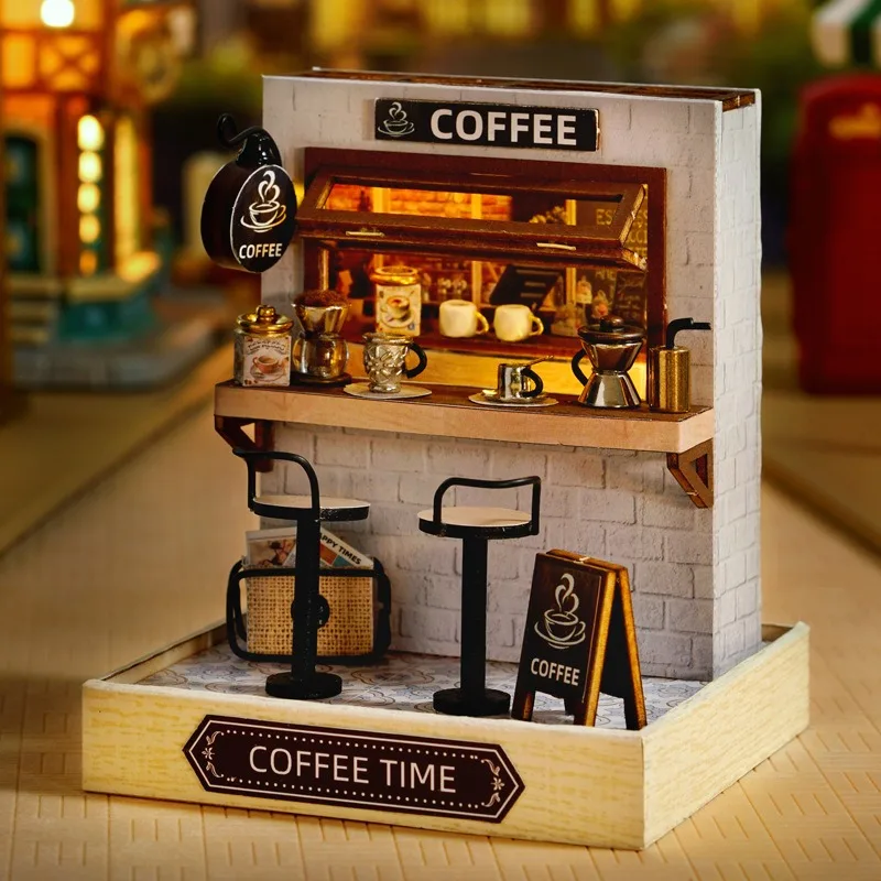 Mini Dollhouse Kit Sakura Street Cafe Noodle Shop Office Candy Store Tiny Wooden Furniture Craft Building Toys Home Bed Decor view 2
