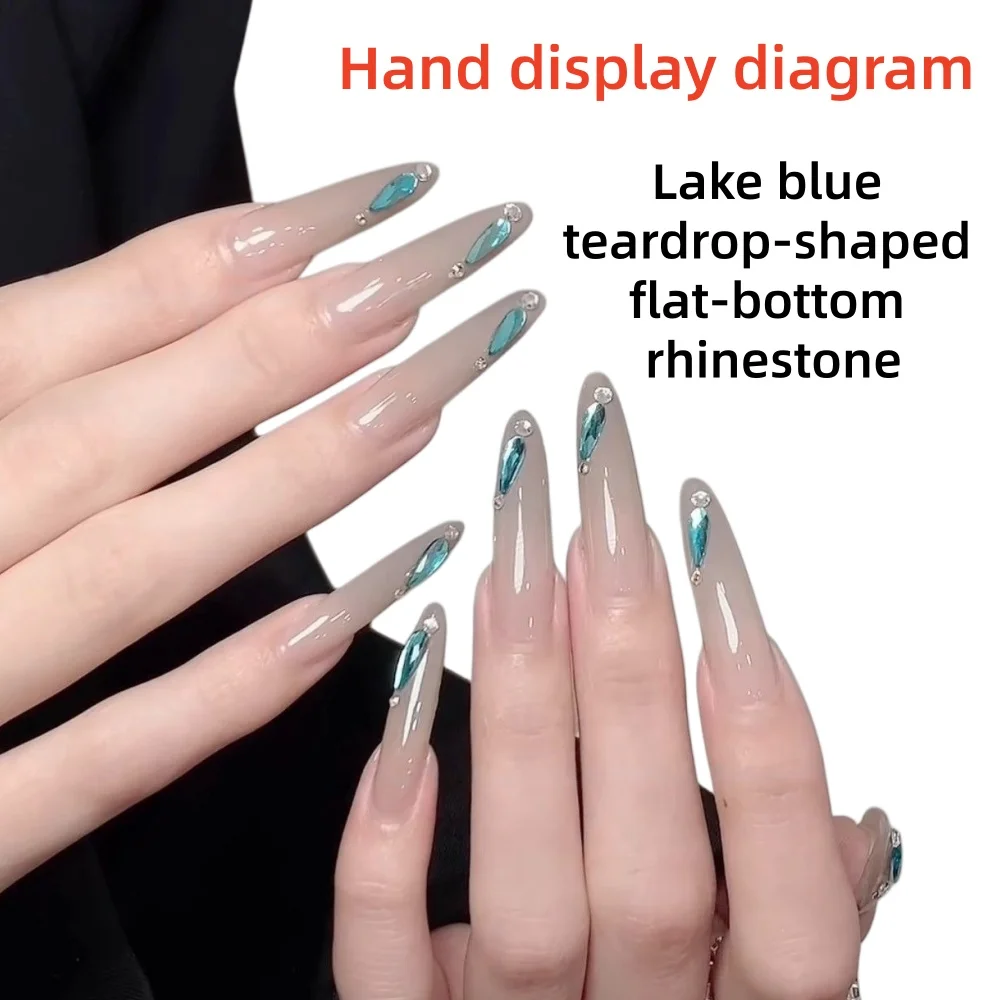 10Pcs Peacock Blue Long Teardrop Nail Rhinestones – Flatback Sparkly Crystal Gems for DIY Nail Art Decorations