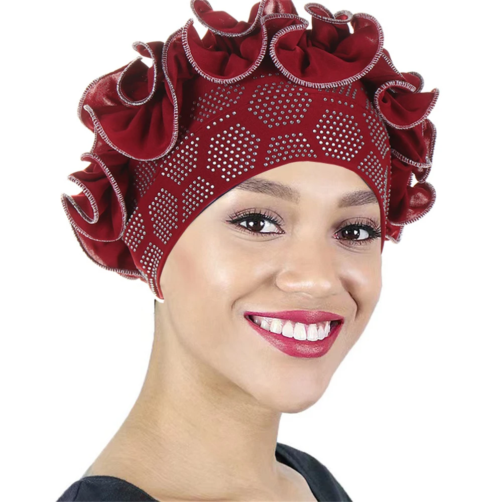 

African Cap Flower Diamond Women Muslim Hijab Bonnet Chemo Cap Turban Arab Hair Loss Hat Beanies Headwrap Femme Headcover Mujer