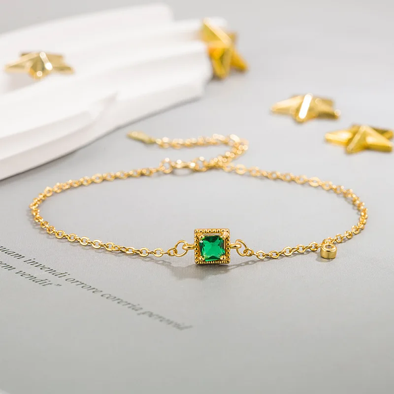 Gold Plated Color Bracelets for Women Created-Emerald Charm Hand Chain Link Orignal Fashion Jewelry