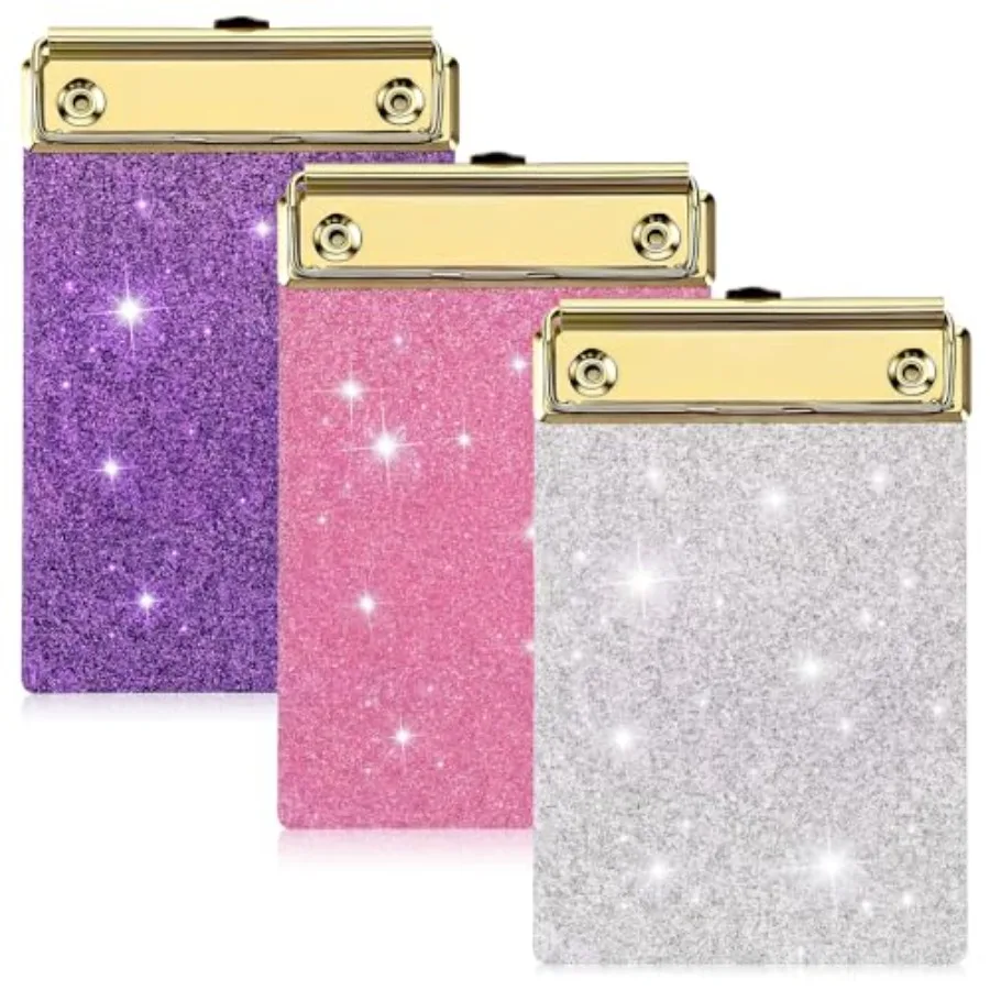 

3Pcs Mini Clipboard, Small Glitter Clipboard, Acrylic Sparkly Clipboards Cute Clipboards with Storage, Pink Glitter Clipboardin