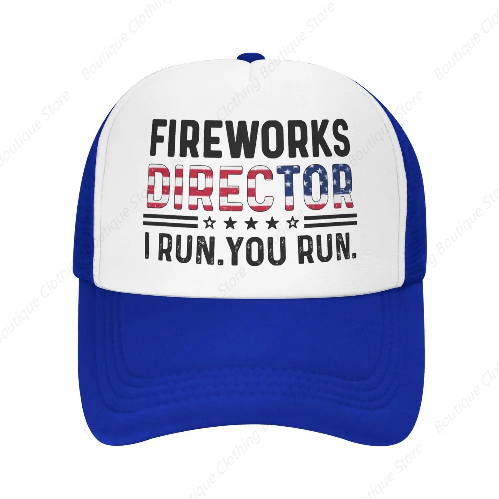 

Fireworks Director I Run You Run Trucker Hat Men Baseball Hats Fashionable Cap Blue