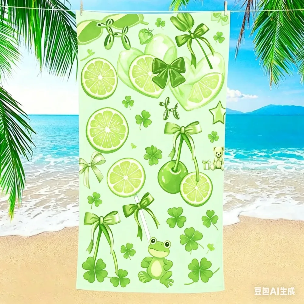 Cute Bear Heart Microfiber Beach Towel, Pink Ribbon Vacation Blanket, Oversized Soft Picnic Mat Decorative Wall Tapestry Gift