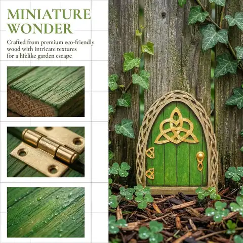 Fairy Door Miniature Wooden Elf House Decor for Tree Garden Sculpture Artistic Yard Ornament Outdoor Display