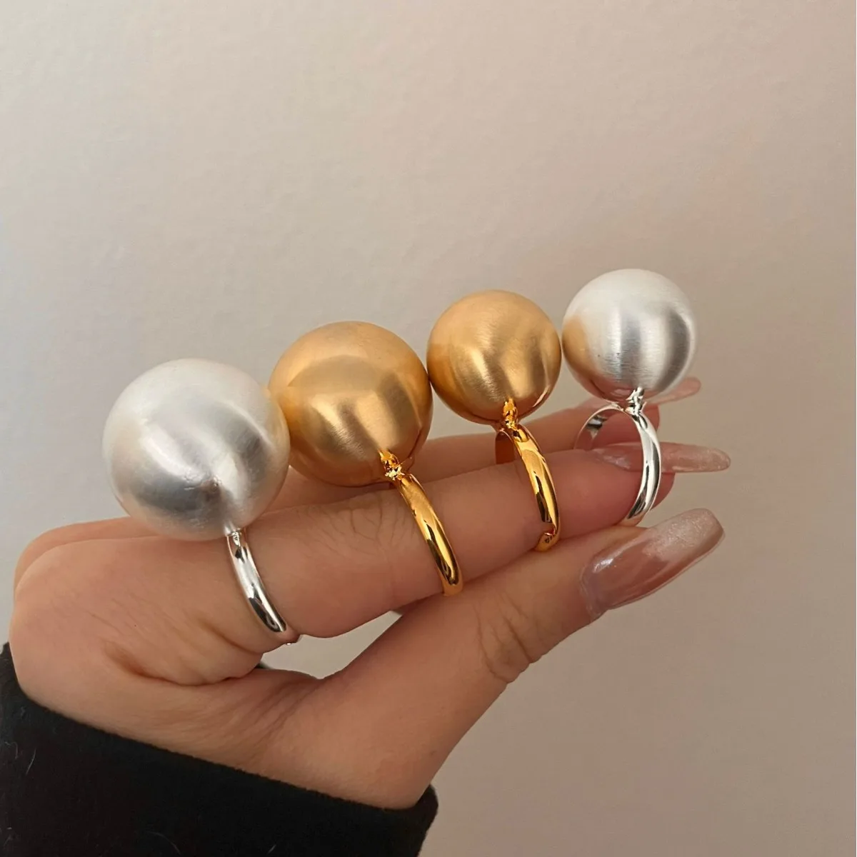 Vintage Chunky Metal Brushed Matte Round Ball Large Rings for Women Men Irregular Geometric Fashion Trend Jewelry Gifts