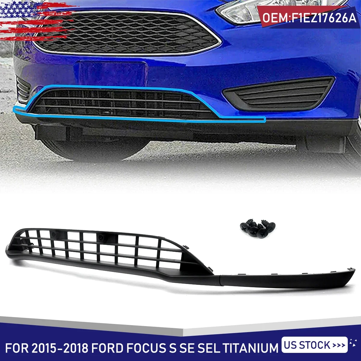 For 2015-2018 Ford Focus Front Bumper Lower Valance Panel Grill for F1EZ17626A