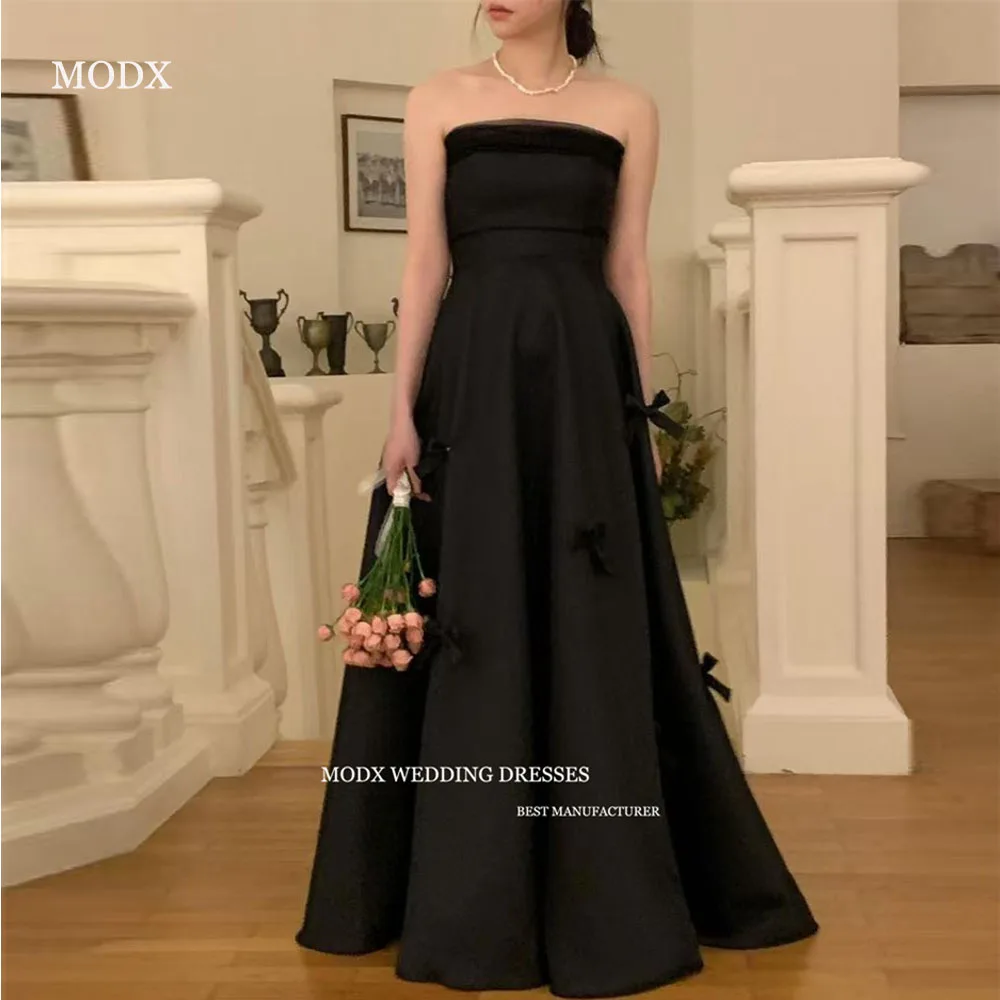

MODX Черные вечерние платья Корейская фотосессия Лента длиной до пола Мягкие атласные платья для выпускного вечера Вечернее платье Корсет сзади по индивидуальному заказу