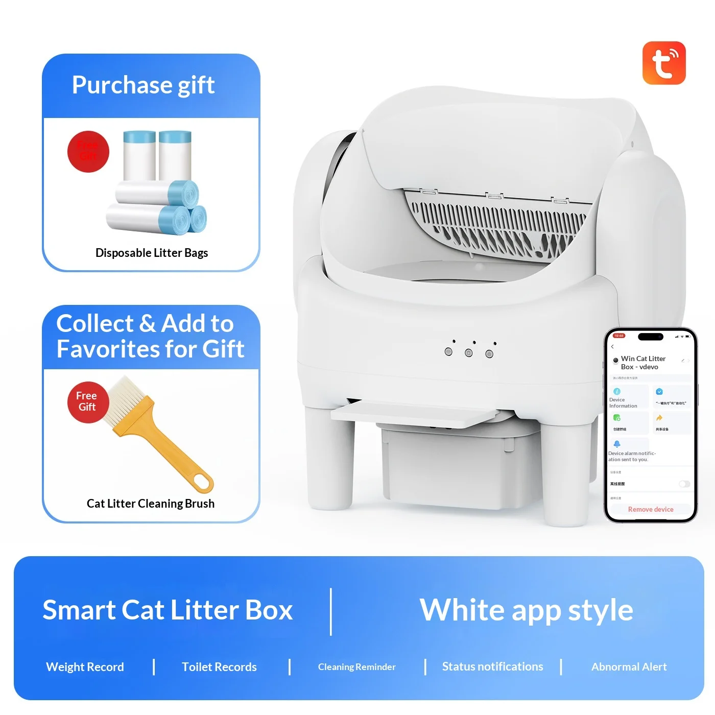 Smart Self-Cleaning Cat Litter Box, Control  with Radar Sensor Safety Protection, Automatic Cat Toilet Pet Supplies