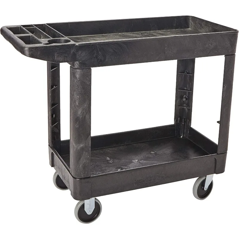 

Rubbermaid Commercial Products 2-Shelf Utility/Service Cart, Small, Lipped Shelves, Storage Handle, 500 lbs. Capacity