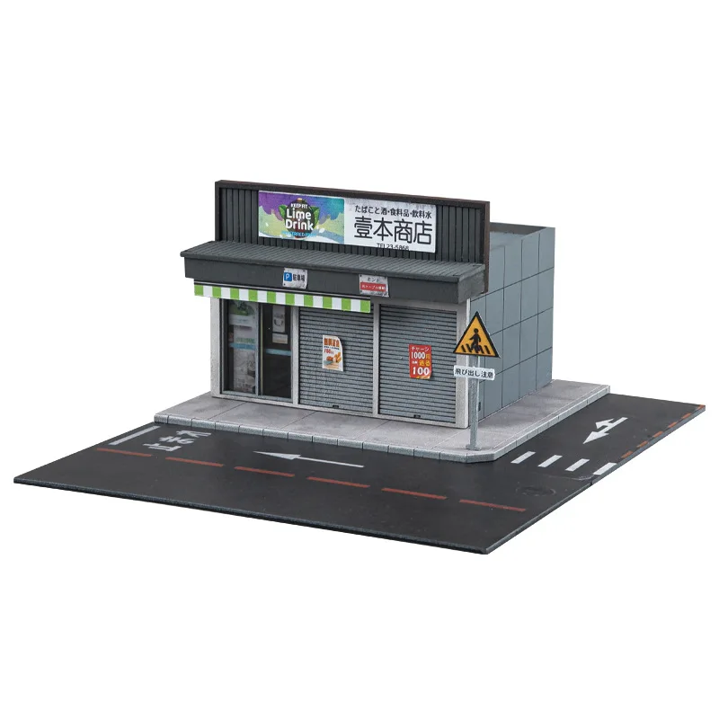 1/64 DIY Miniature Japanese Convenience Store Street Model Small Scale Building Shooting Props Sand Table Decoration