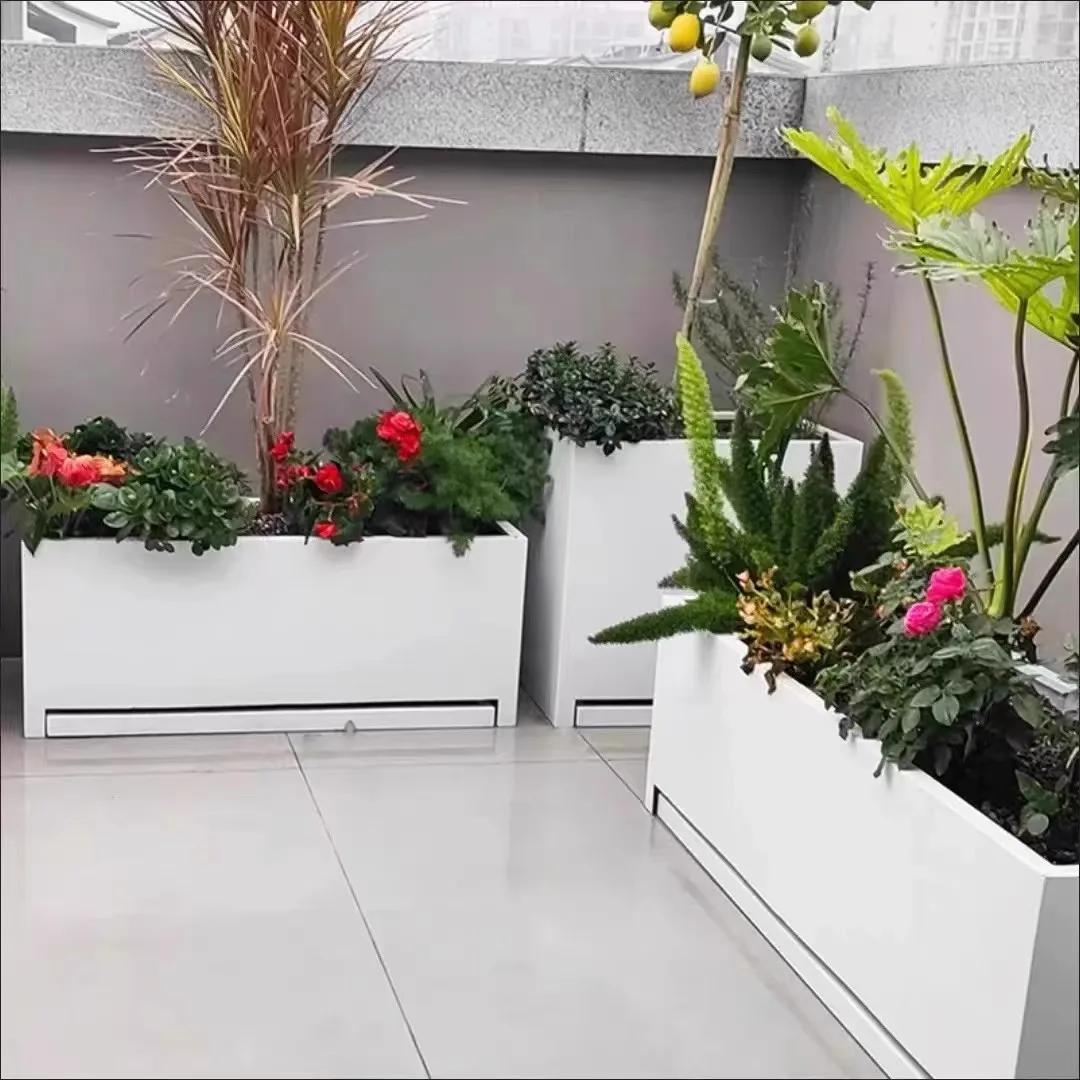 Outdoor wrought iron balcony rooftop indoor and box roof terrace courtyard combined planting stainless steel flower slot pool