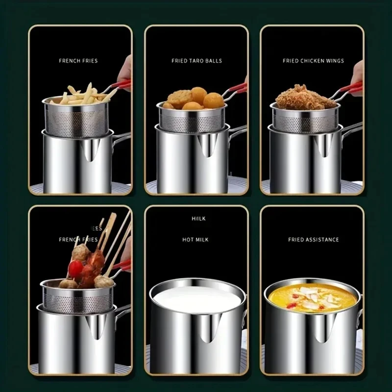 Deep Fryer With Frying Basket Multi-Function Small Pot For Kitchen Use Fried Chicken Cooking Tools-A22G