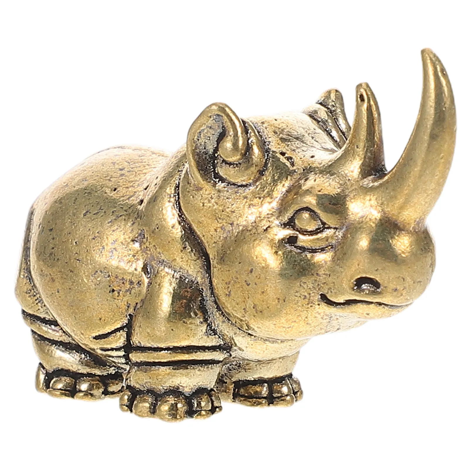 Small Solid Brass Rhino Statue 1.5x1.1 Inch Artistic Animal Sculpture for Table Shelf Desktop Tea Ceremony Home Decor Brass
