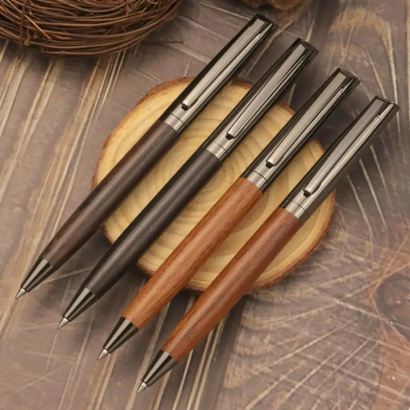 Business Signature Ballpoint Pen 1 Set Wooden Metal Smooth Writing Luxury Black Ink For Office Executive Gifting