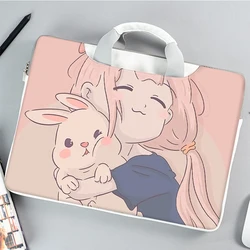 DIY Cartoon Girl Laptop Bag 13.3 14 15.6 17.6 Inch Laptop Case PU Waterproof Messenger Shoulder Bag with Strap Carry Handle Bag