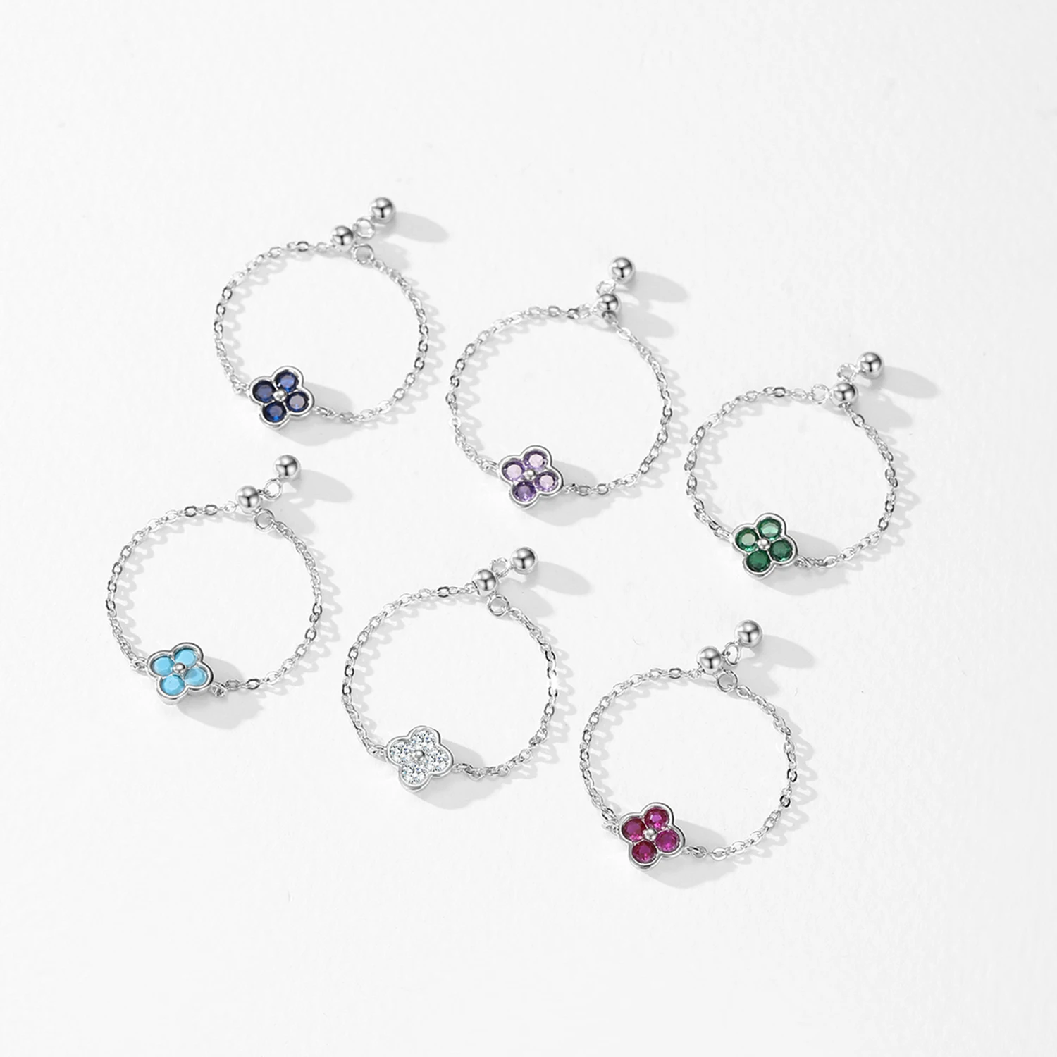 Ailmay 925 فضة محظوظ أربع أوراق البرسيم قابل للتعديل سلسلة خواتم للنساء الحلو قوس قزح اللون الزركون مجوهرات الأزياء #3