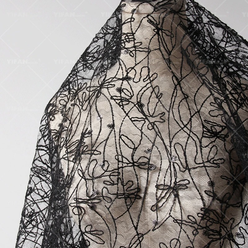 Textured Yarn Embroidered Lace Fabric for Wedding Dresses Skirts Veils Designer Fabric By The Yard