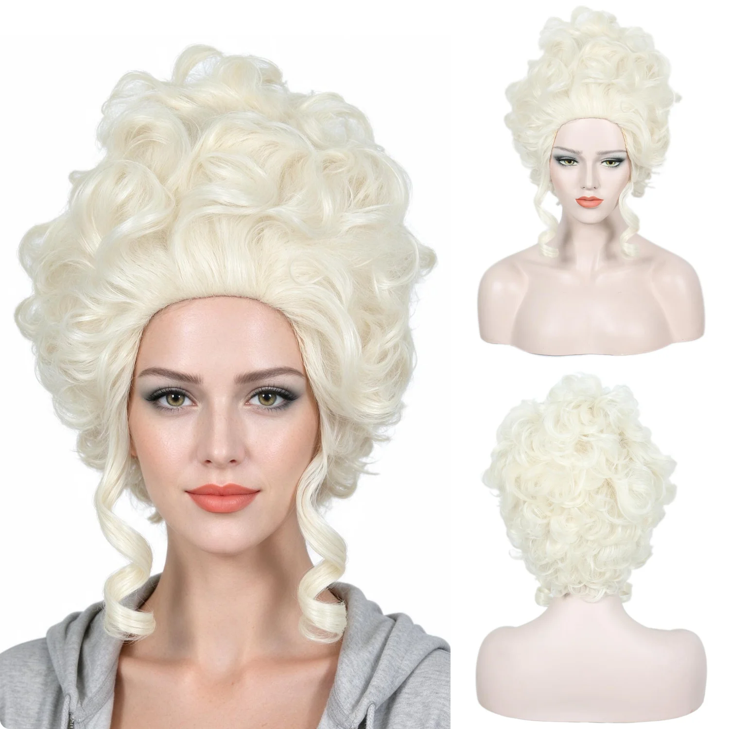 Short Blonde Curly Wig for Women 50s 80s Costume Marie Antoinette Synthetic Hair