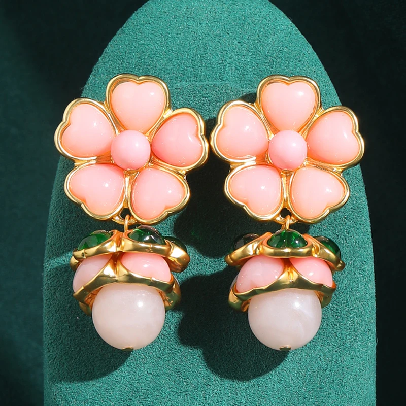 

Vintage Flower Earrings Drop Pink Rose Quartz Natural Stone High Quality Luxury Quality Jewelry Accessories Women Wedding 2025