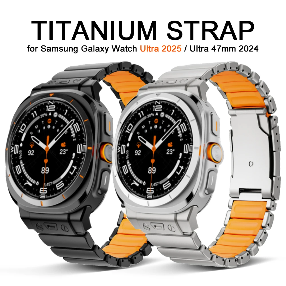 

Титановый ремешок без зазоров для Samsung Galaxy Watch Ultra2 2025, мужской резиновый металлический ремешок для GALAXY ULTRA WATCH 2024, 47 мм, аксессуары