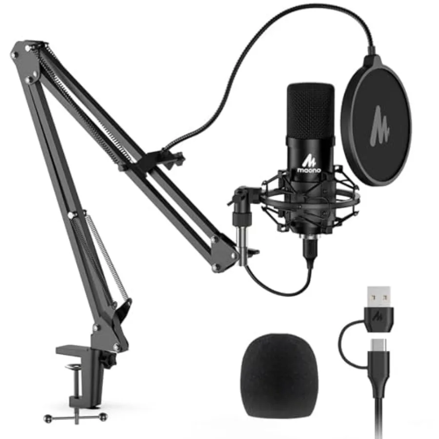 USB Microphone, 192KHZ/24Bit Plug and Play PC Computer Podcast Condenser Cardioid Metal Mic Kit with Professional Sound Chipset