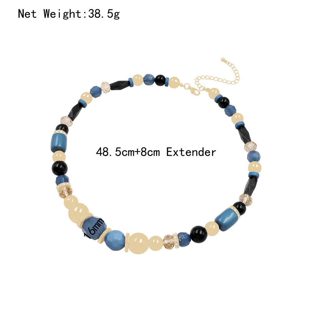 Casual Sweater Necklace Gold Color Plating  Blue Tone Stone Strand Necklace For Women Bohemia Statement Vintage Jewelry