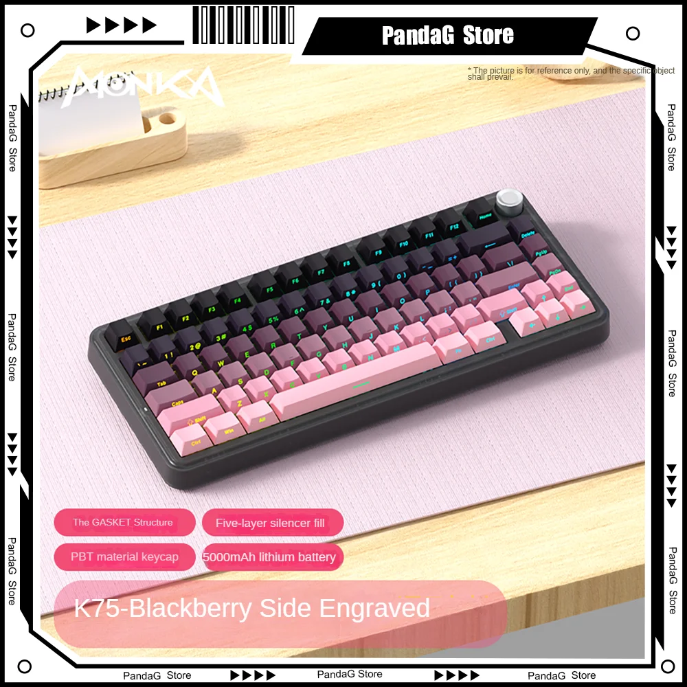 

MONKA K75 Retro Tri-mode Gasket Mechanical Keyboard Wireless Bluetooth 2.4g Customized Hot Swap Gaming Office Ergonomic Esports