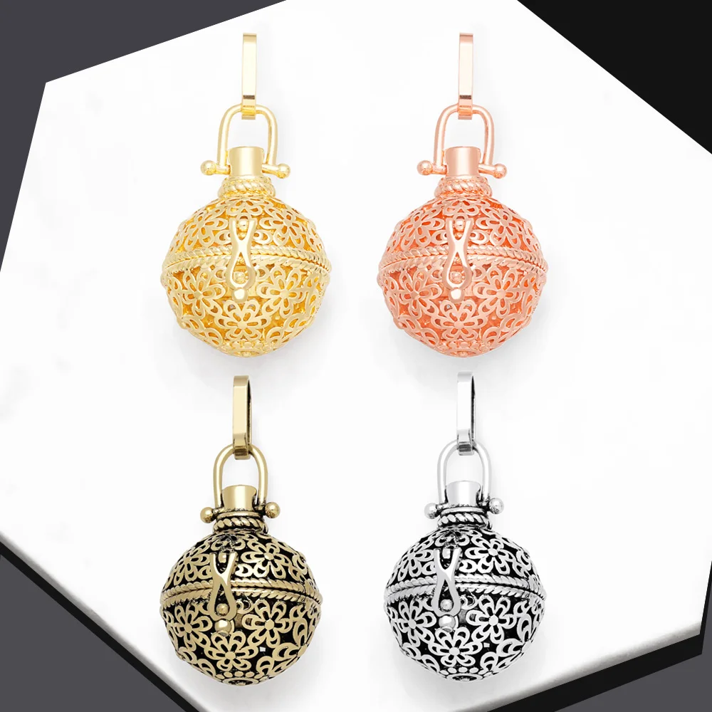 OCESRIO Chime Ball Pendant for Necklace Copper Gold Plated Essential Oil Diffuser Jewelry Making Supplies wholesale bulk pdtb172