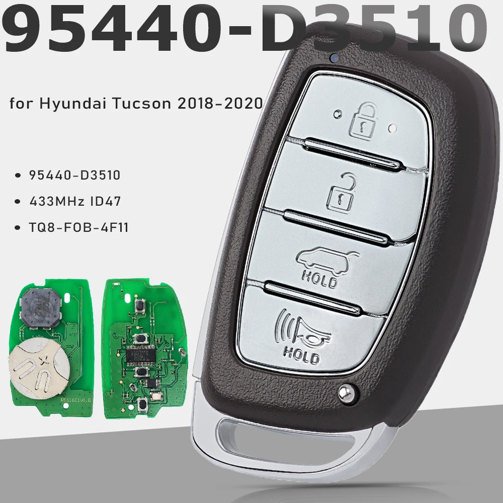 

KEYECU 95440-D3510, TQ8-FOB-4F11 433,92 МГц ID47 4-кнопочный умный дистанционный автомобильный брелок Prox для Hyundai Tucson 2018 2019 2020