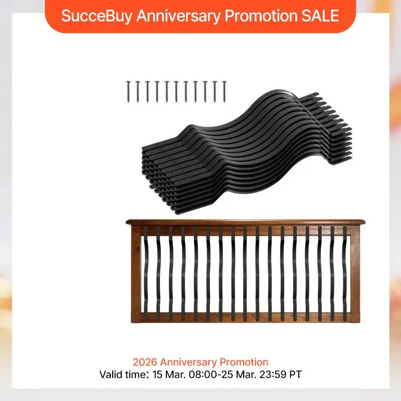 SucceBuy Paquete de 61 balaustres para terraza, 32,28x1 pulgadas, balaustres de metal para barandilla, acero galvanizado con tornillos, diseño ondulado para terraza exterior, color negro
