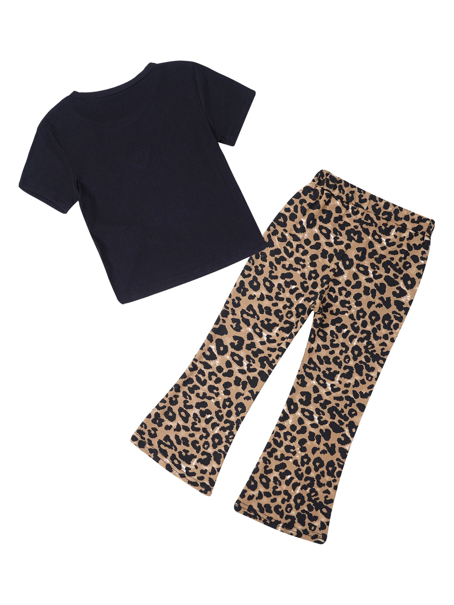 Fashion Modern Jazz Dance Costumes Set Girls Casual Sport Outfits t-shirt a maniche corte Top a vita alta con stampa leopardata pantaloni svasati