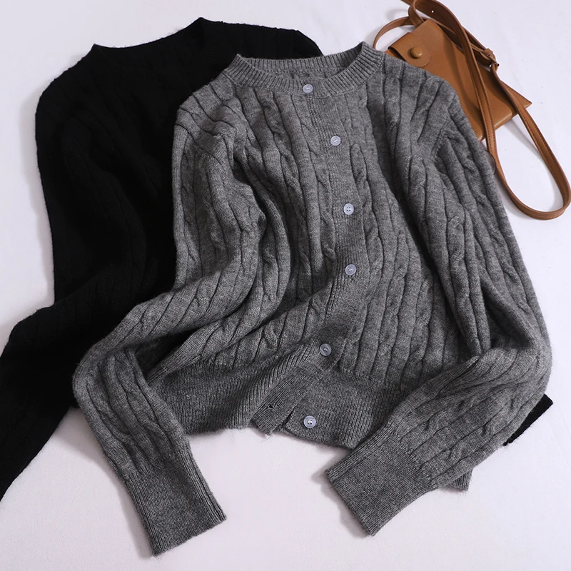 

sweater cardigan women's autumn single breasted short knit tops Twist knit jacket