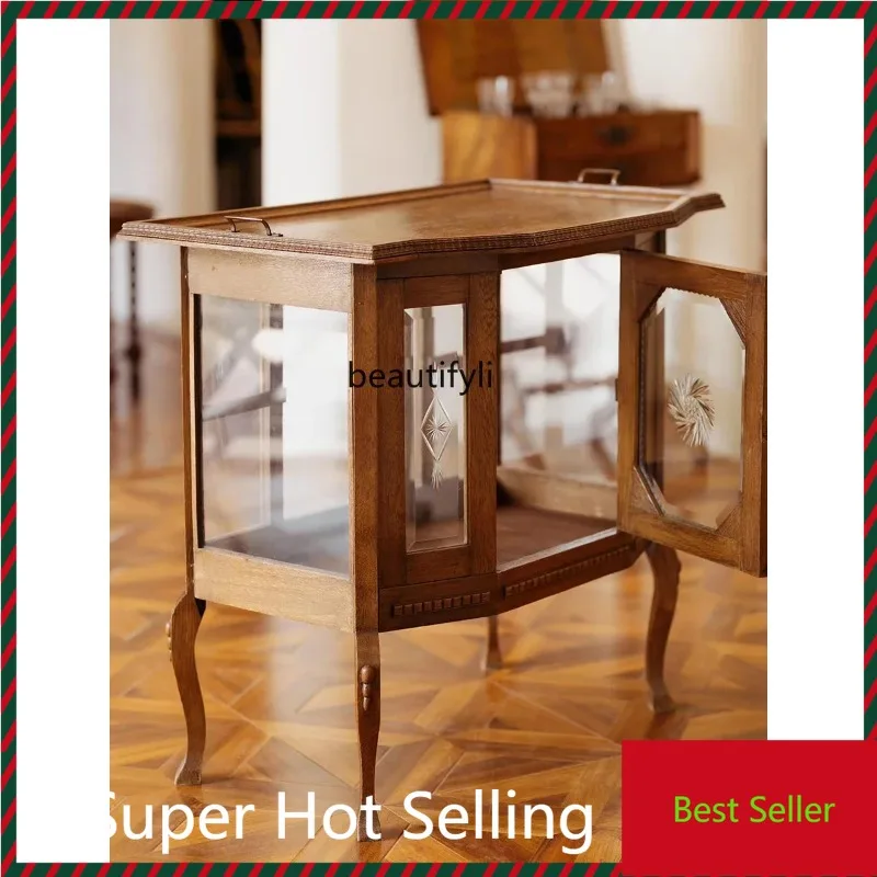 

M71 American-Style Solid Wood Display Cabinet Console Curio Carved Wine Antique Style Curio Cabinet Small Side Cabinet