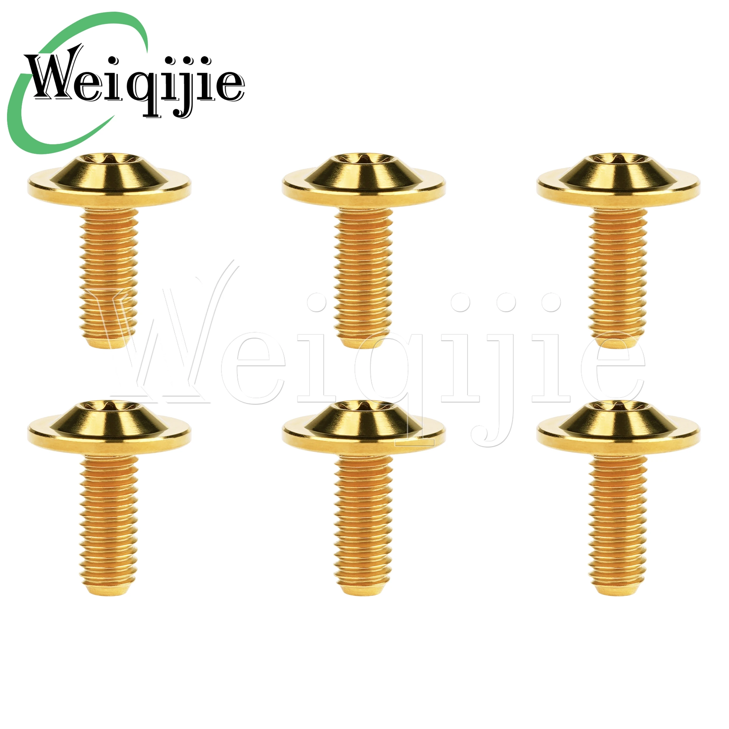 

Винты Weiqijie, 6 шт., из титанового сплава, M6x10, 15, 20 мм, с тонкой дискообразной головкой, внутренний Torx, для модификации автомобилей, декоративные крепежные винты