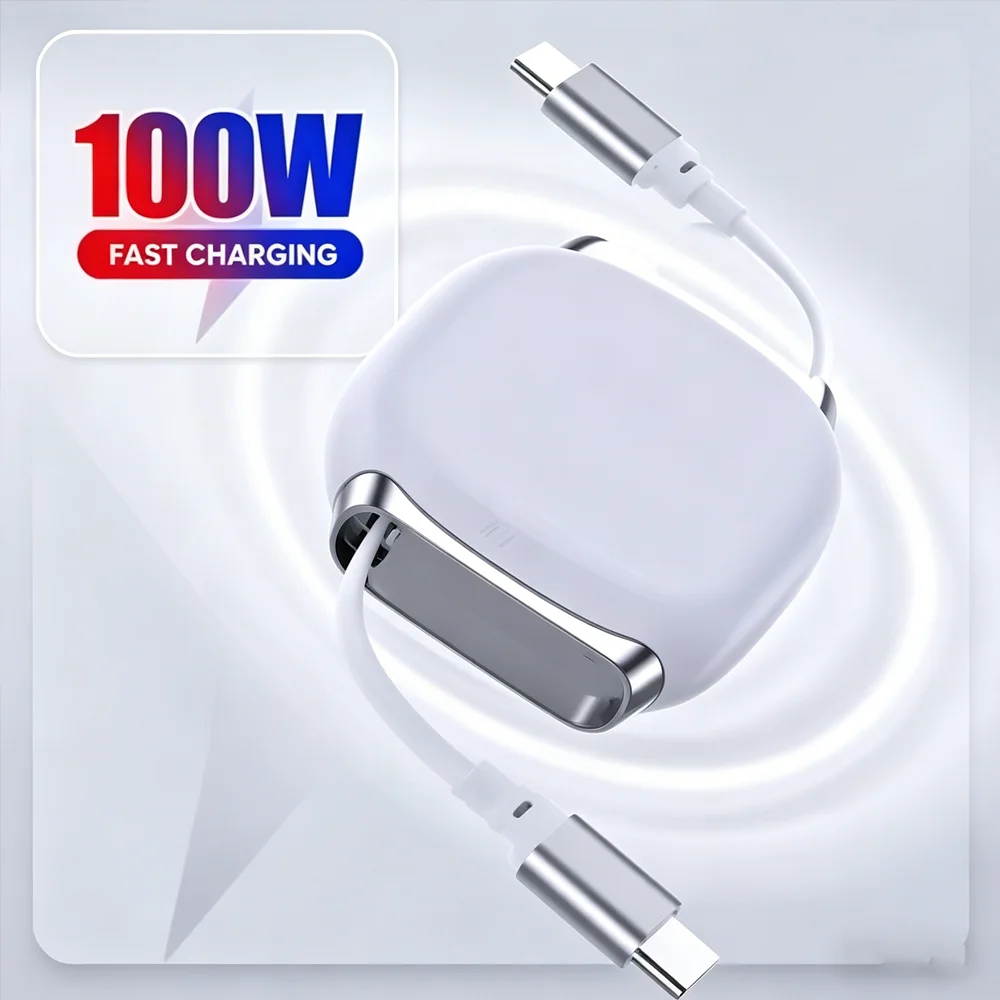 100W PD Retractable Type C To Type C Fast Charging Data Cable High Speed Wire For iPhone Samsung Huawei Phone Charger Cord
