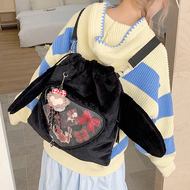 Ita Bag, Rucksack mit Klarsichtfenster, Damenmode-Plüsch-Umhängetasche mit Kordelzug, Leichte Schultasche mit großer Kapazität – Detail 13