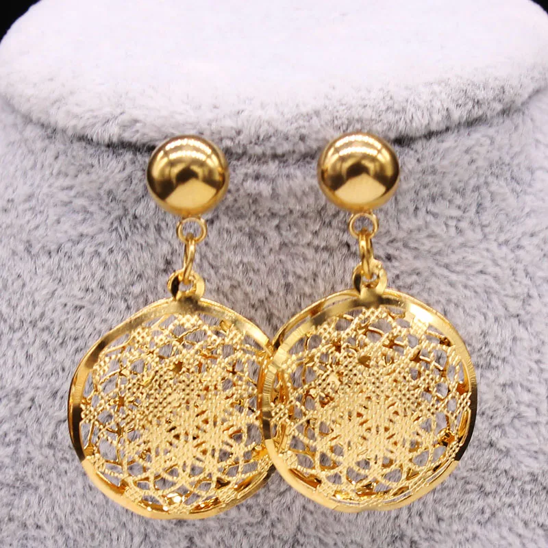 Flower of Life Stainless Steel Jewelry Set Women Hollow Gold Color Necklace Earrings Set Jewelry parure acier inoxydable femme