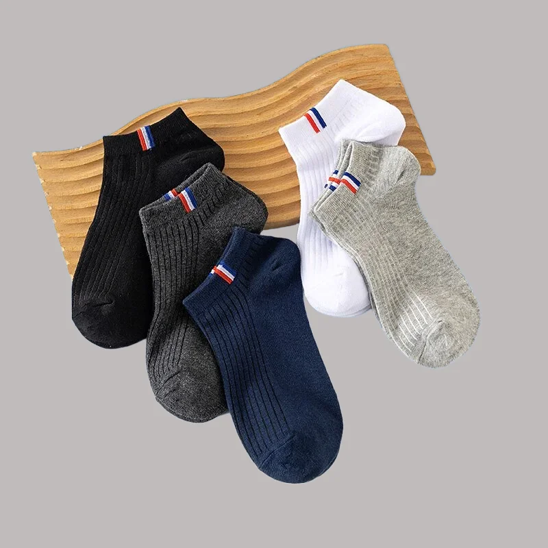 5/10 Pairs High Quality Men\'s Solid Boat Socks Breathable Sweat Deodorant Sports Ankle Short Socks Soft Cotton Male Low Cut Sock