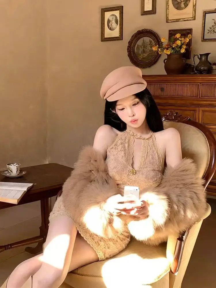 Dresses Womens Pink Spring Modal Ditsy Cropped Smocking Tied Waist H-Line Picnic Mori Pastoral Literary Artistic Gentle Soft Fit